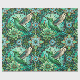 Intricate green and teal stained glass-style  presentpapper
