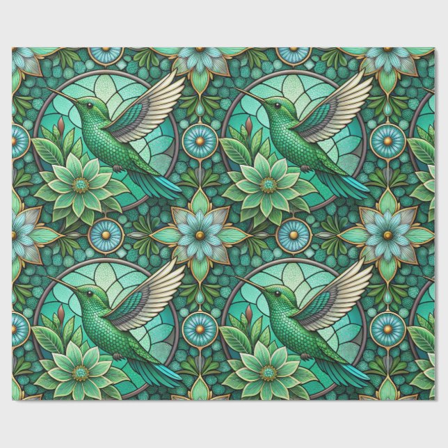Intricate green and teal stained glass-style  presentpapper (Platt)