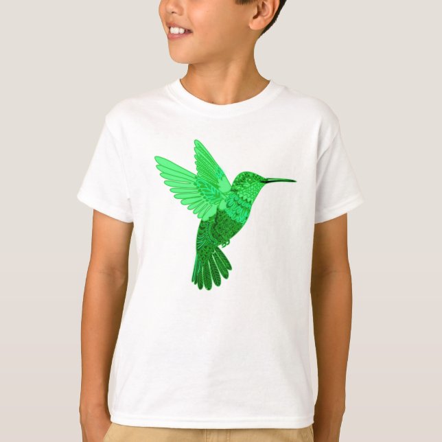Intricate Grönt Hummingbird Illustration T Shirt (Framsida)