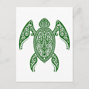 Intricate Grönt Sea Turtle on White Vykort