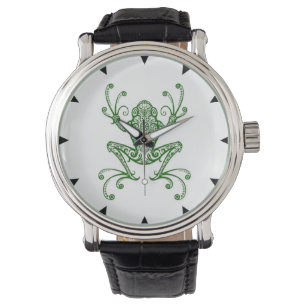 Intricate Grönt Träd Frog on White Armbandsur