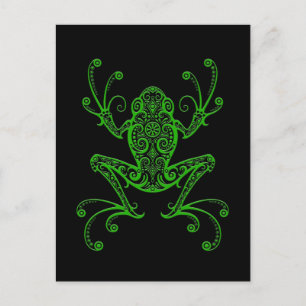 Intricate Grönt Träd Frog på Black Vykort
