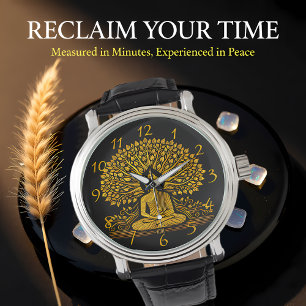 Intricate Guld Buddha, omringad av Lush Foliage Armbandsur