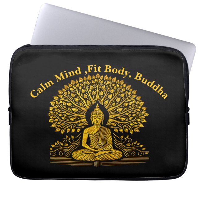 Intricate Guld Buddha, omringad av Lush Foliage Laptop Fodral (Framsidan)
