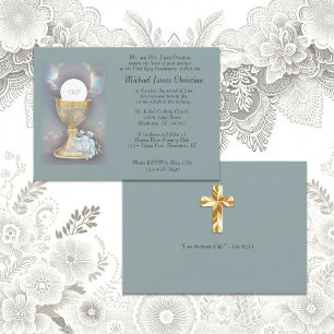 Intricate Guld Chalice med värd blue bouquet acce Inbjudningar
