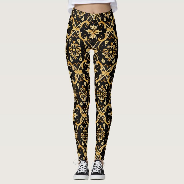 Intricate Guld Mönster Leggings (Framsida)
