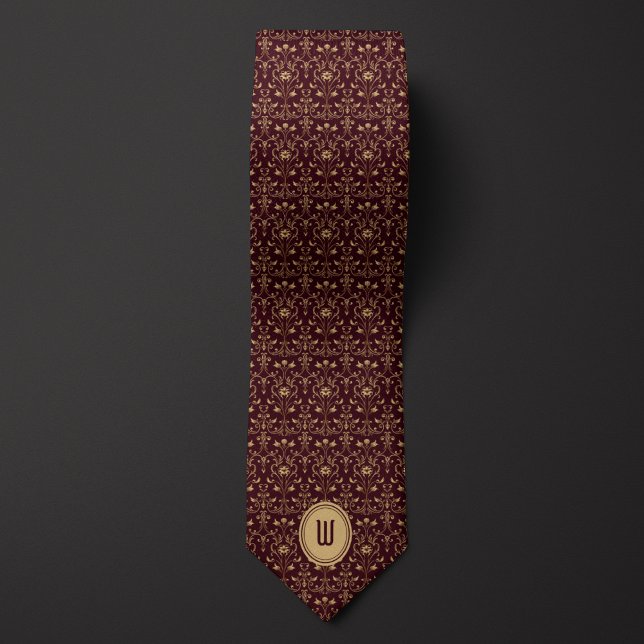 Intricate Guld och Burgundy Blommigt Monogram Slips (Skapare uppladdad)