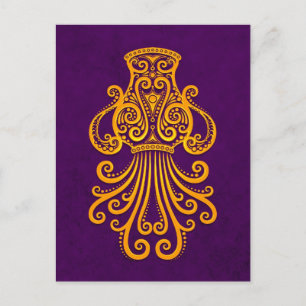 Intricate Gult Aquarius Zodiac på Lila Vykort