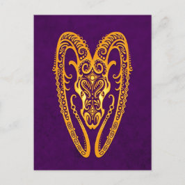 Intricate Gult Aries Zodiac på Lila Vykort