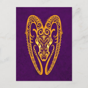 Intricate Gult Aries Zodiac på Lila Vykort