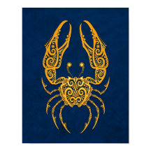 Intricate Gult Cancer Zodiac på Blue