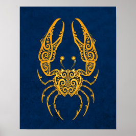 Intricate Gult Cancer Zodiac på Blue Poster