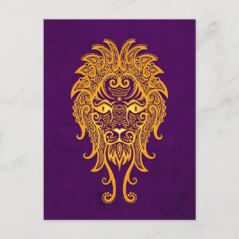 Intricate Gult Leo Zodiac på Lila Vykort