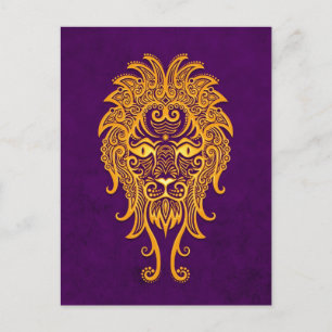 Intricate Gult Leo Zodiac på Lila Vykort