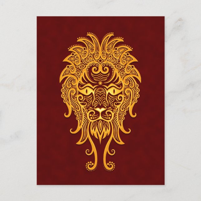 Intricate Gult Leo Zodiac på Red Vykort (Framsida)