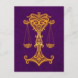 Intricate Gult Libra Zodiac på Lila Vykort