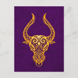 Intricate Gult Taurus Zodiac på Lila Vykort