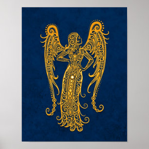 Intricate Gult Våg Zodiac på Blue Poster