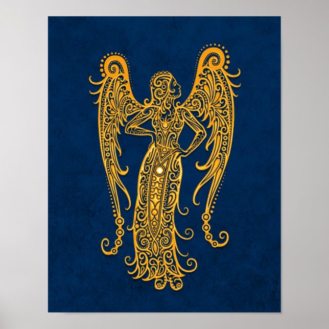 Intricate Gult Våg Zodiac på Blue Poster (Framsidan)