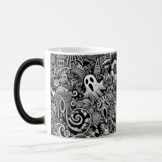 Intricate Halloween Doodle Mönster med Mörk Symbo Magisk Mugg