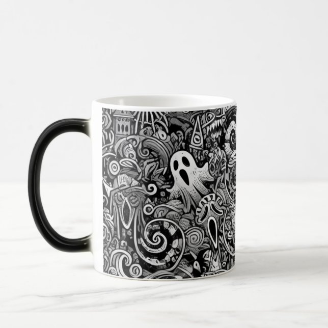 Intricate Halloween Doodle Mönster med Mörk Symbo Magisk Mugg (Vänster)