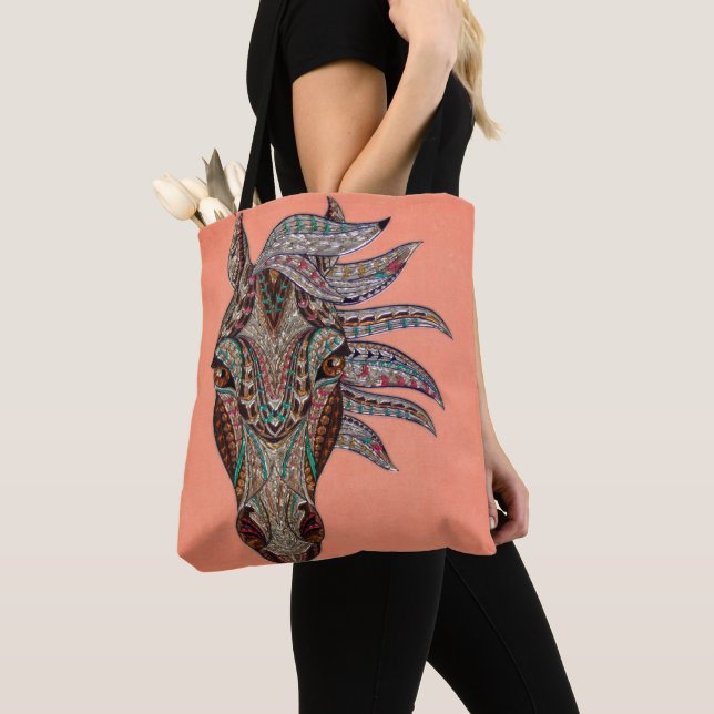 Intricate Horse Ansikte Tote Bag Tygkasse (Närbild)