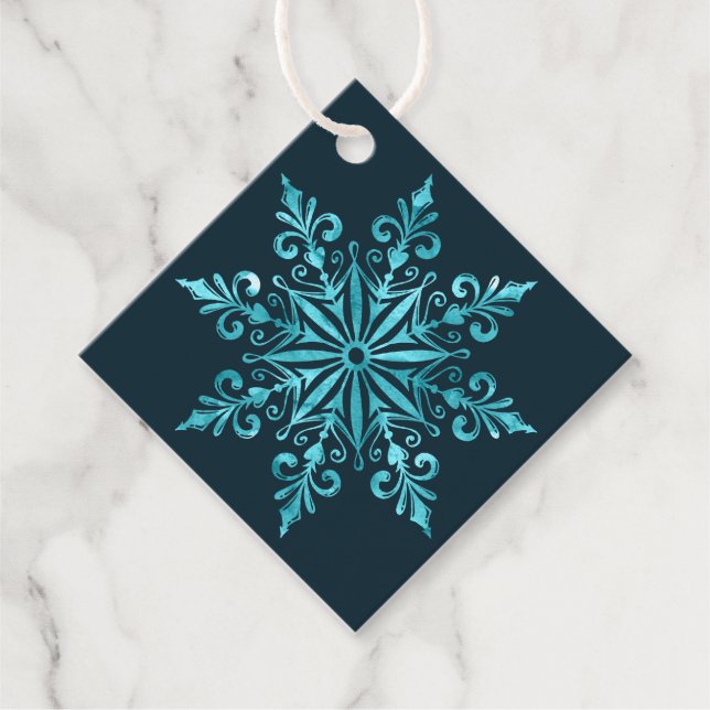 Intricate Ice Blue Snowflake-Juletiketter Gåvor Etiketter (Framsida)
