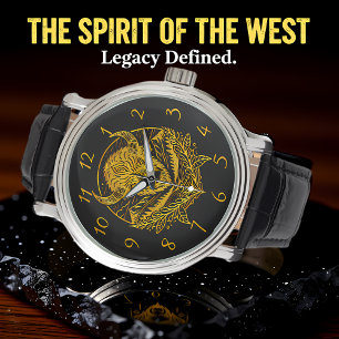 Intricate Illustration of a Guld Bison in Nature Armbandsur