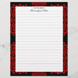 Intricate Kärlek Notes - svart linjerad Brevhuvud
