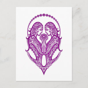 Intricate Lila Gemini Zodiac på White Vykort