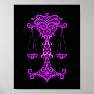 Intricate Lila Libra Zodiac on Black Poster