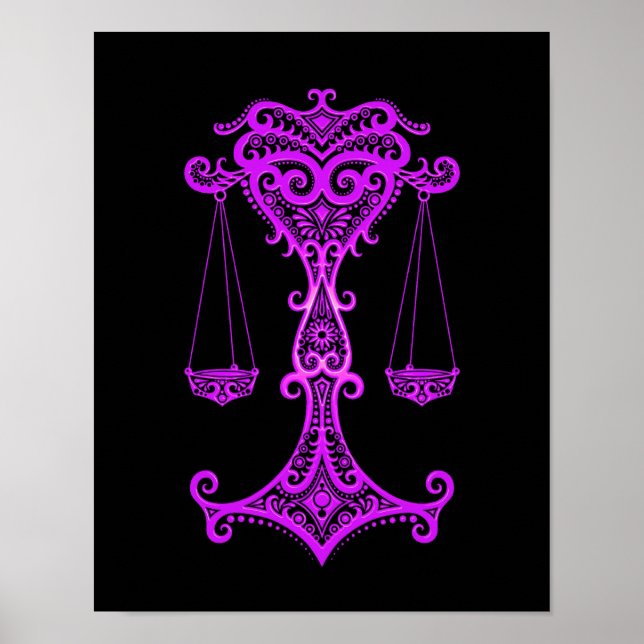 Intricate Lila Libra Zodiac on Black Poster (Framsidan)