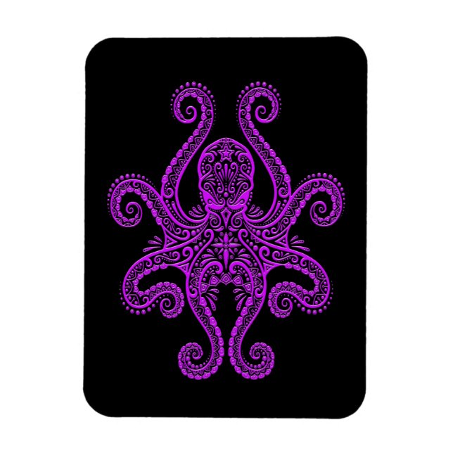 Intricate Lila Octopus on Black Magnet (Vertikal)