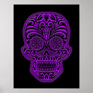 Intricate Lila Sugar Skull på svart Poster