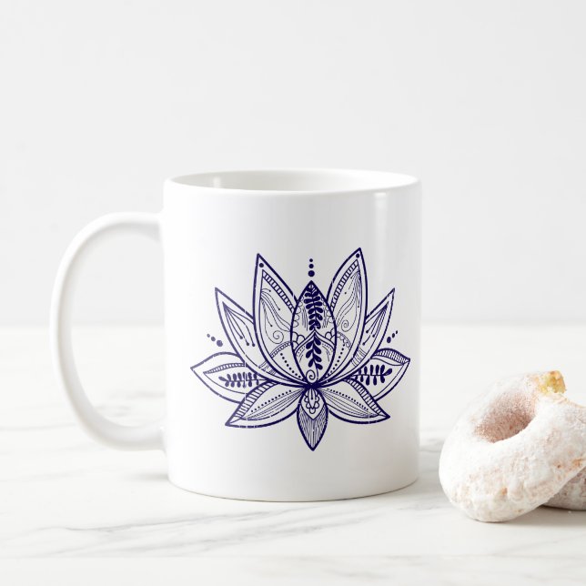 Intricate Lotus Flower Distress Line Art Kaffemugg (Med munk)