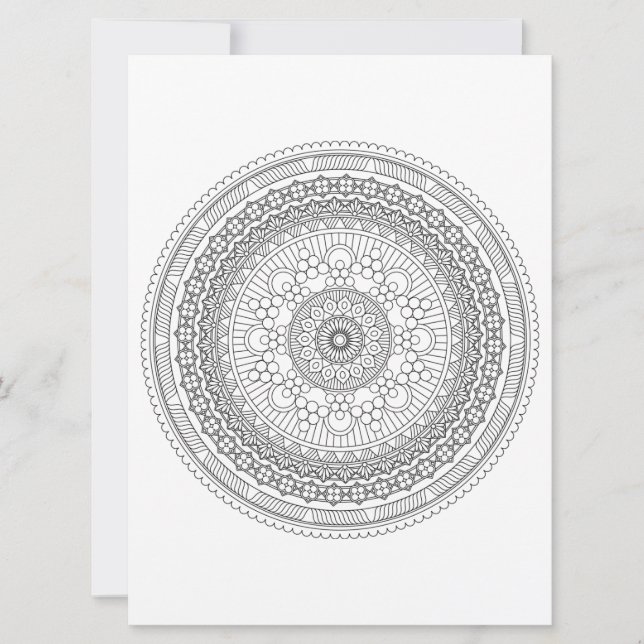 Intricate Mandala Black Linjer Coloring Template v Julkort (Framsida)