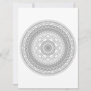 Intricate Mandala Black Linjer Coloring Template v Julkort