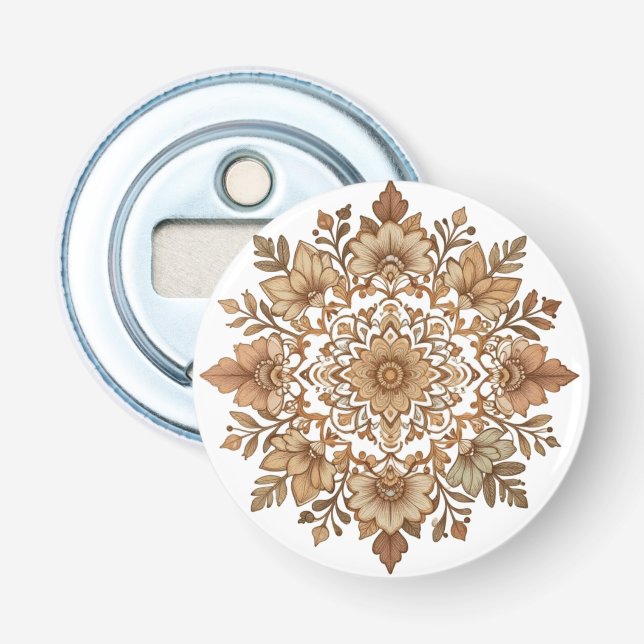 Intricate Mandala Floral Brown Tones Art Flasköppnare (Framsidan)