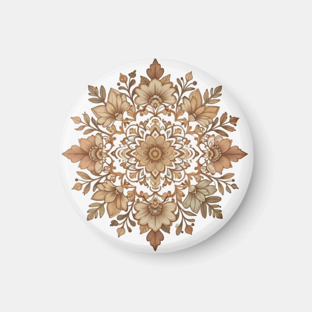 Intricate Mandala Floral Brown Tones Art Magnet (Framsidan)