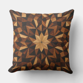 "Intricate Marquetry Geometric Wood Throw Pillow" Kudde