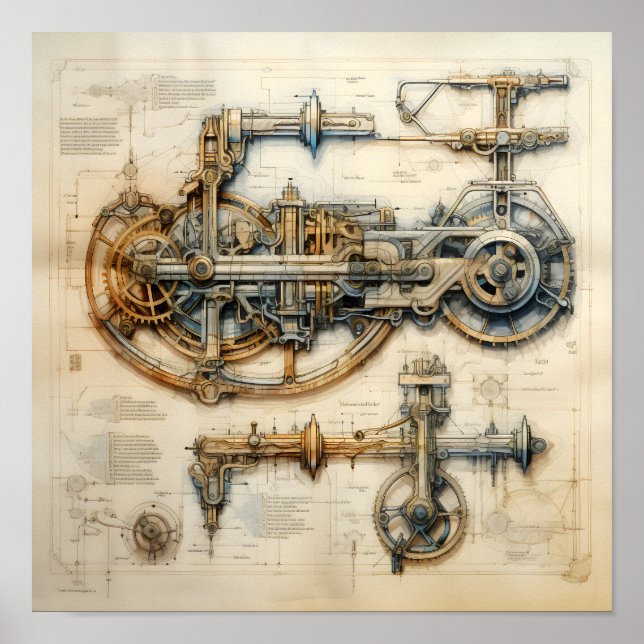 Intricate Maskin Blueprint Poster (Framsidan)
