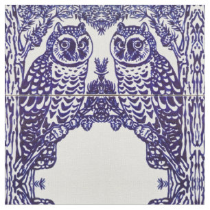 Intricate Medallion Fabric, blå och vit Uggla Tyg