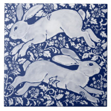 Intricate Mörk blått Rabbit Pair Blommigt Navy Cob