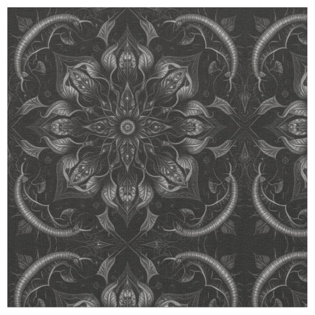 Intricate Mörk Gothic Organic Mönster Tyg (Närbild)