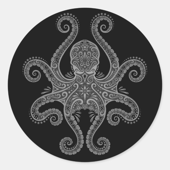 Intricate Mörk Octopus Runt Klistermärke (Framsida)