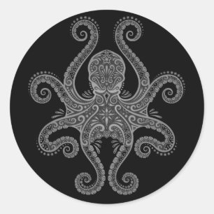 Intricate Mörk Octopus Runt Klistermärke