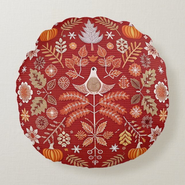 Intricate Nordic Embroized Dekorativ kudde Cover (Framsidan)