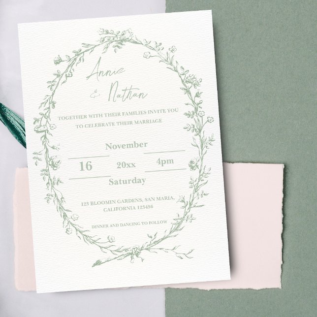Intricate Ornate Design Ram bröllopsinbjudan (Intricate Green Ornate Design Frame Wedding Invitation)