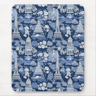 Intricate Parisian Blue Toile mönstrad Musmatta