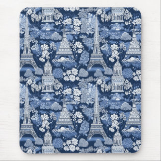 Intricate Parisian Blue Toile mönstrad Musmatta
